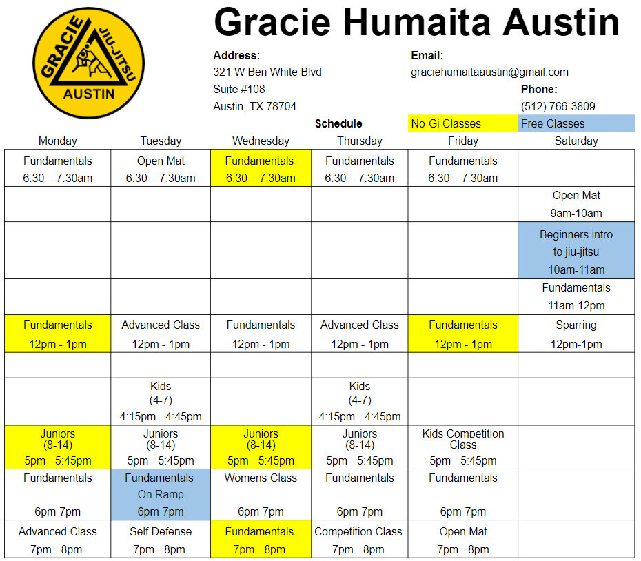 Class Schedule for Gracie Austin